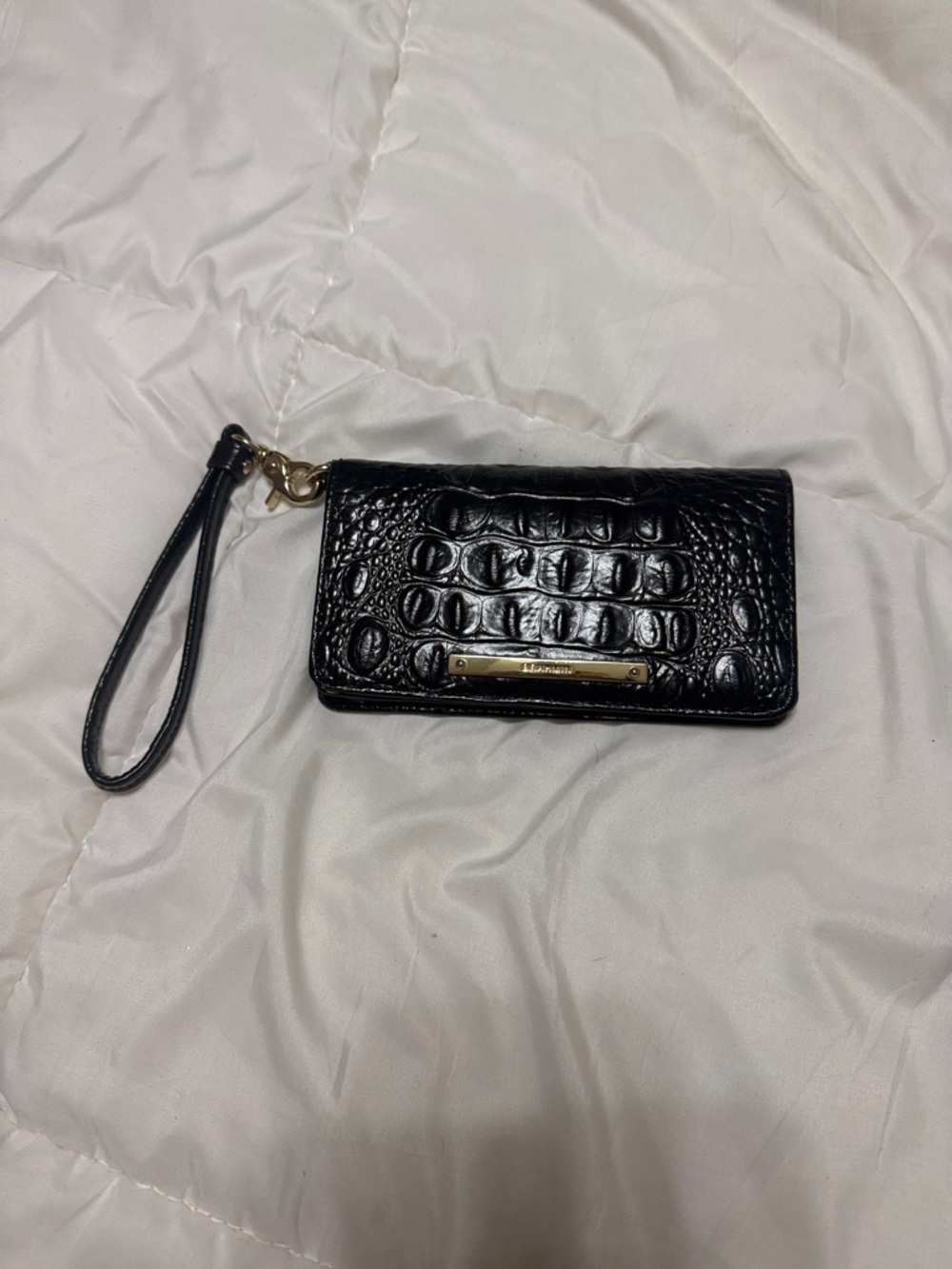 Brahmin Black Croc-Embossed Wristlet Wallet